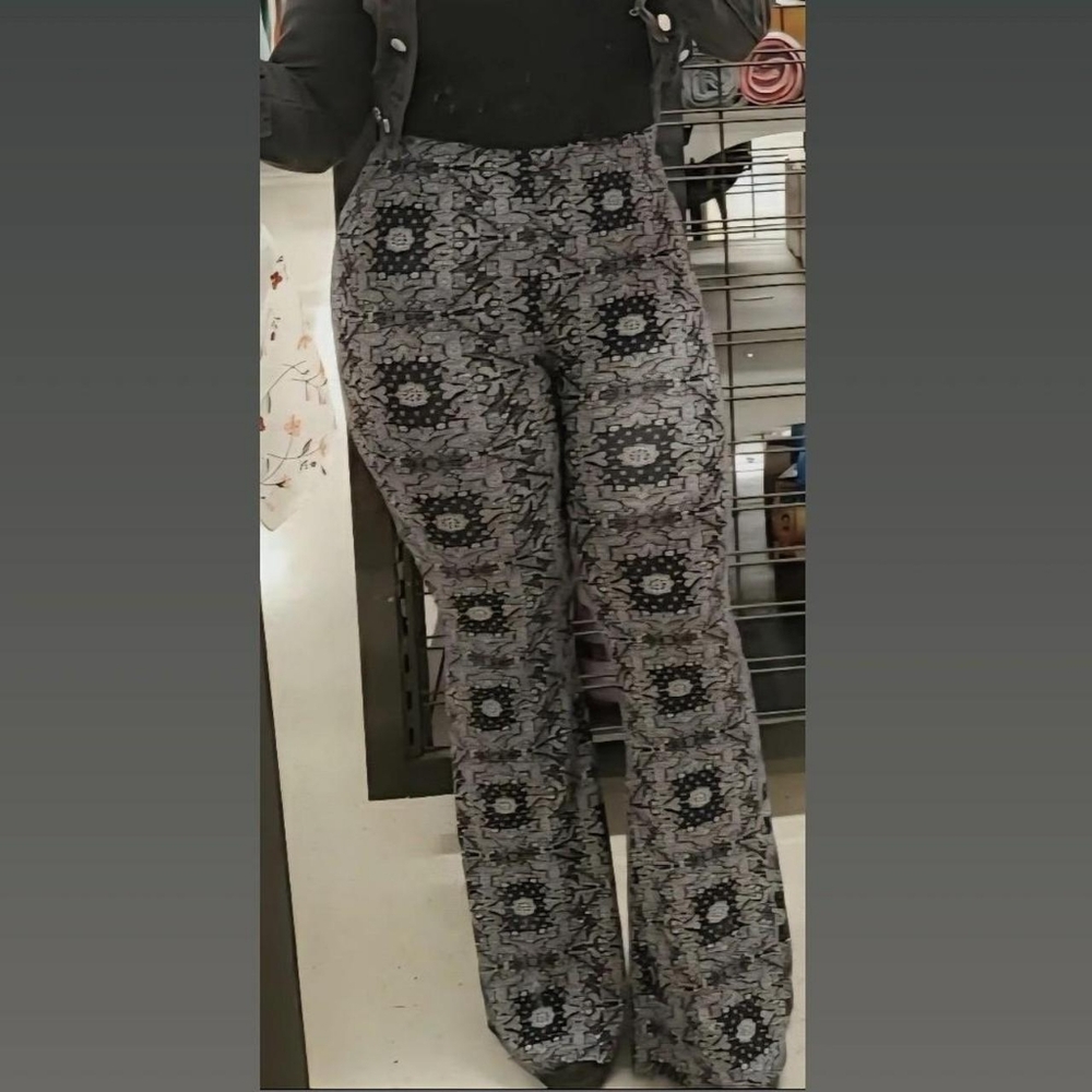Stylish Navy Blue and Gray Paisley Patterned Women's Pants BUY1 GET1 FREE